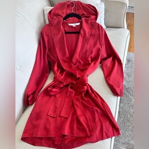 Victoria's Secret Red Satin Hooded Robe